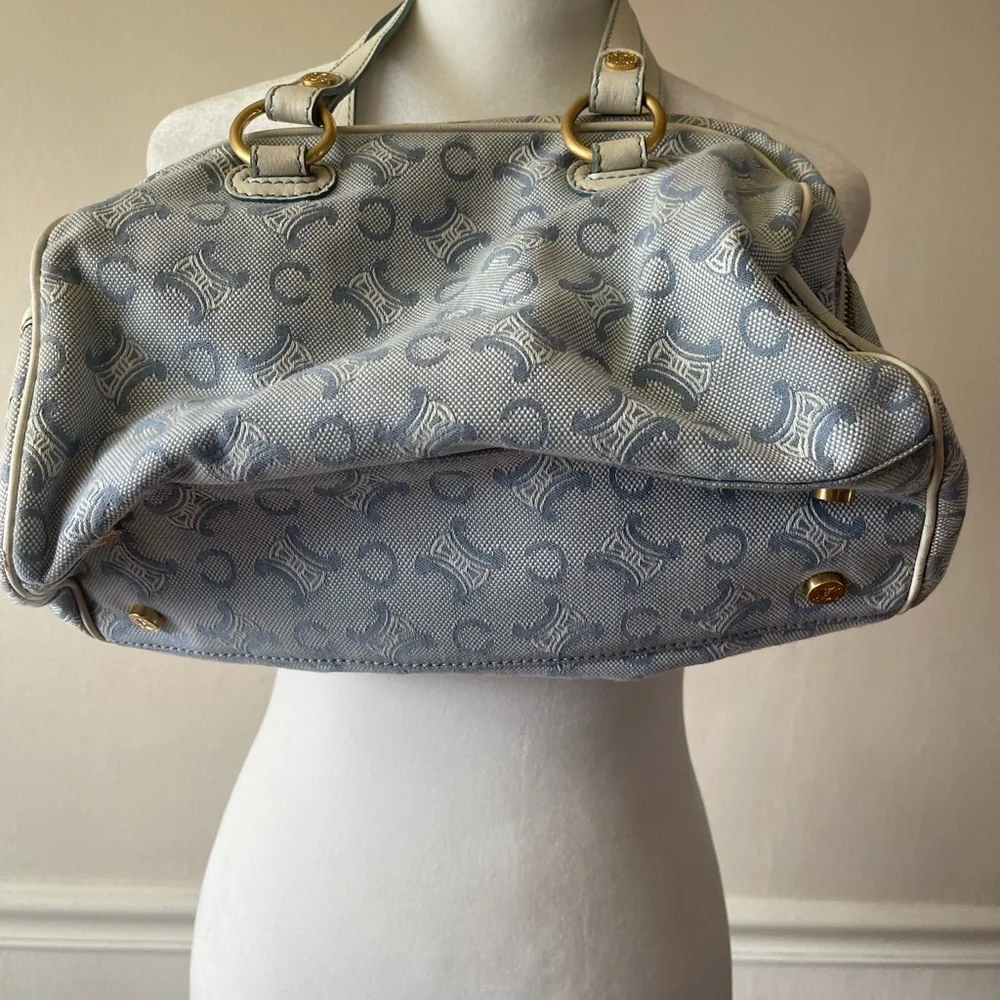CELINE C Macadam Canvas Hand Bag Light Blue - Picture 7 of 14